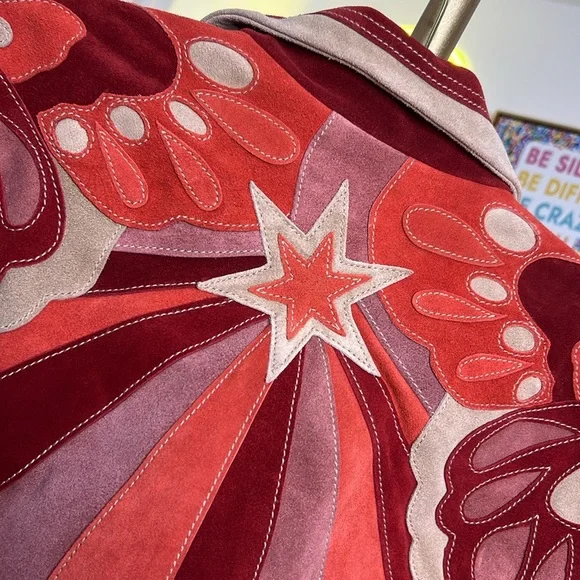 Free People Cow Suede Stars are Psychedelic Jacket Large X-Large Boho - Picture 9 of 12